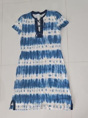 Tie-Dye Blue Lace-Up Mini Dress
